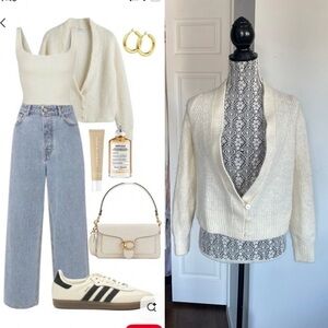 Michael Kors Wool Blend Fuzzy Deep V Cardigan Sweater. Medium